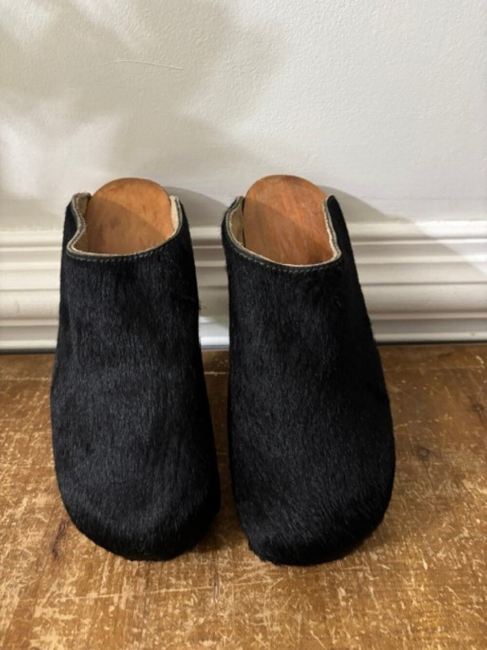 Vintage Oscar Sport Black Cowhide Wood Slip On Clogs Made Italy 6